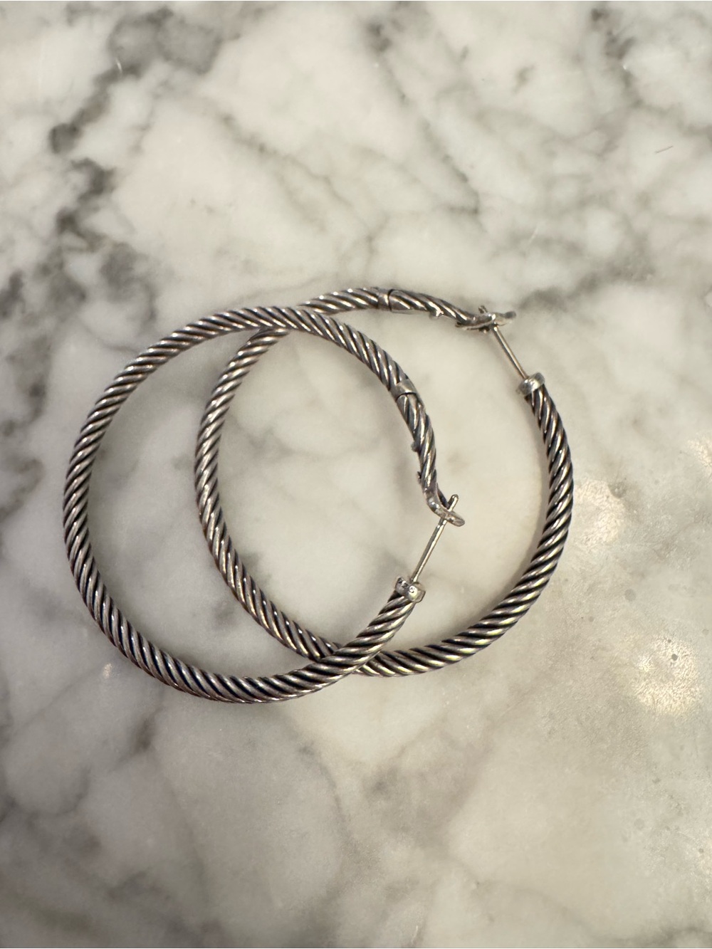 David Yurman 1.5 inch Twisted Rope Cable Hoop Earrings - Sterling Silver